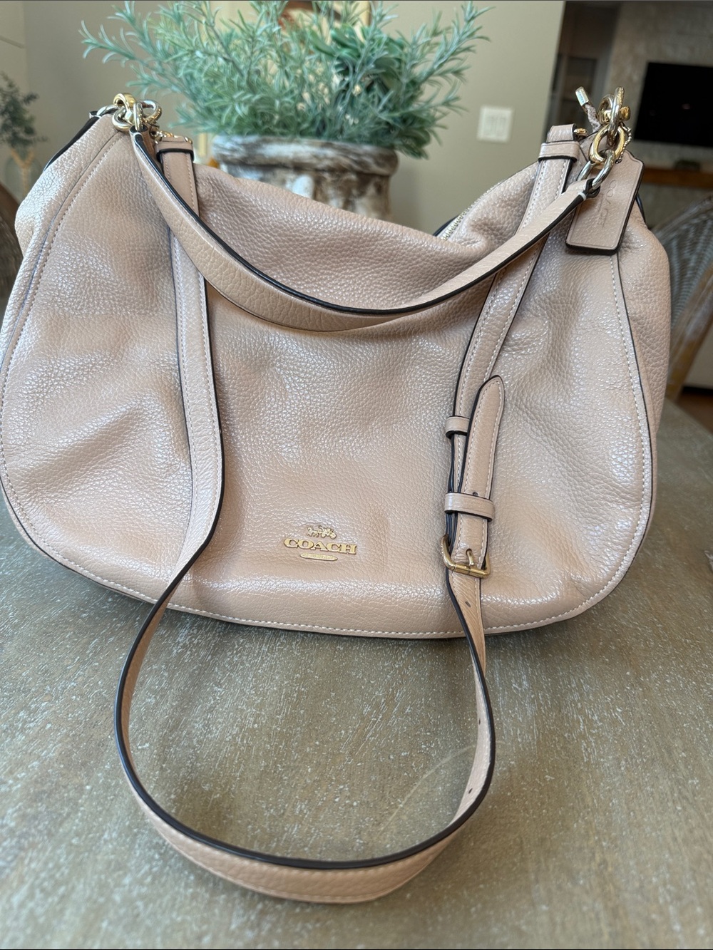 Coach Pebbled Leather Shoulder Bag in Light Taupe